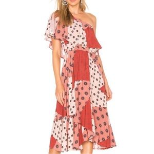 House of Harlow 1960 x Revolve | red/beige tones, patchwork boho dress | small